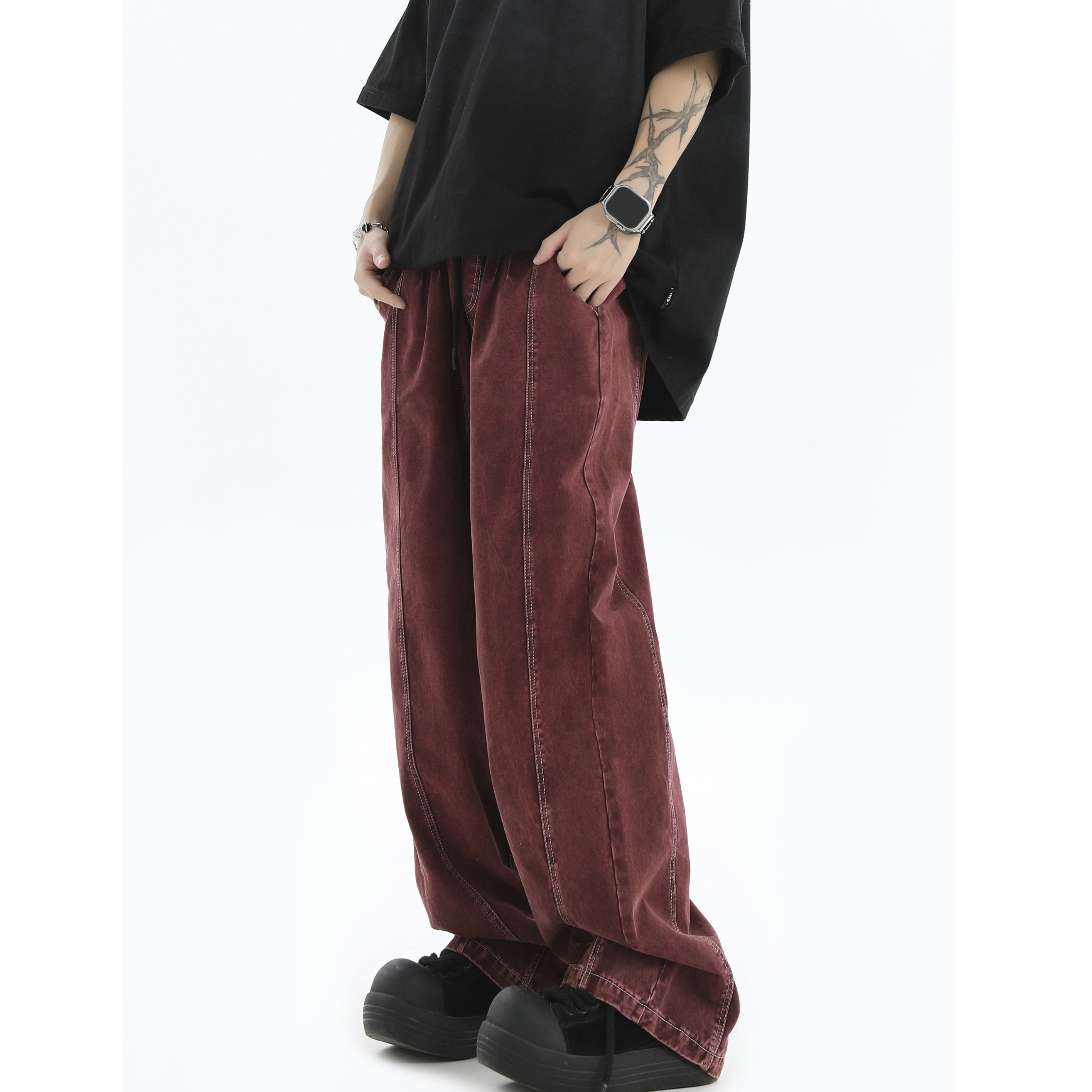 Splicing Crimping Wash Loose Jeans IN7046