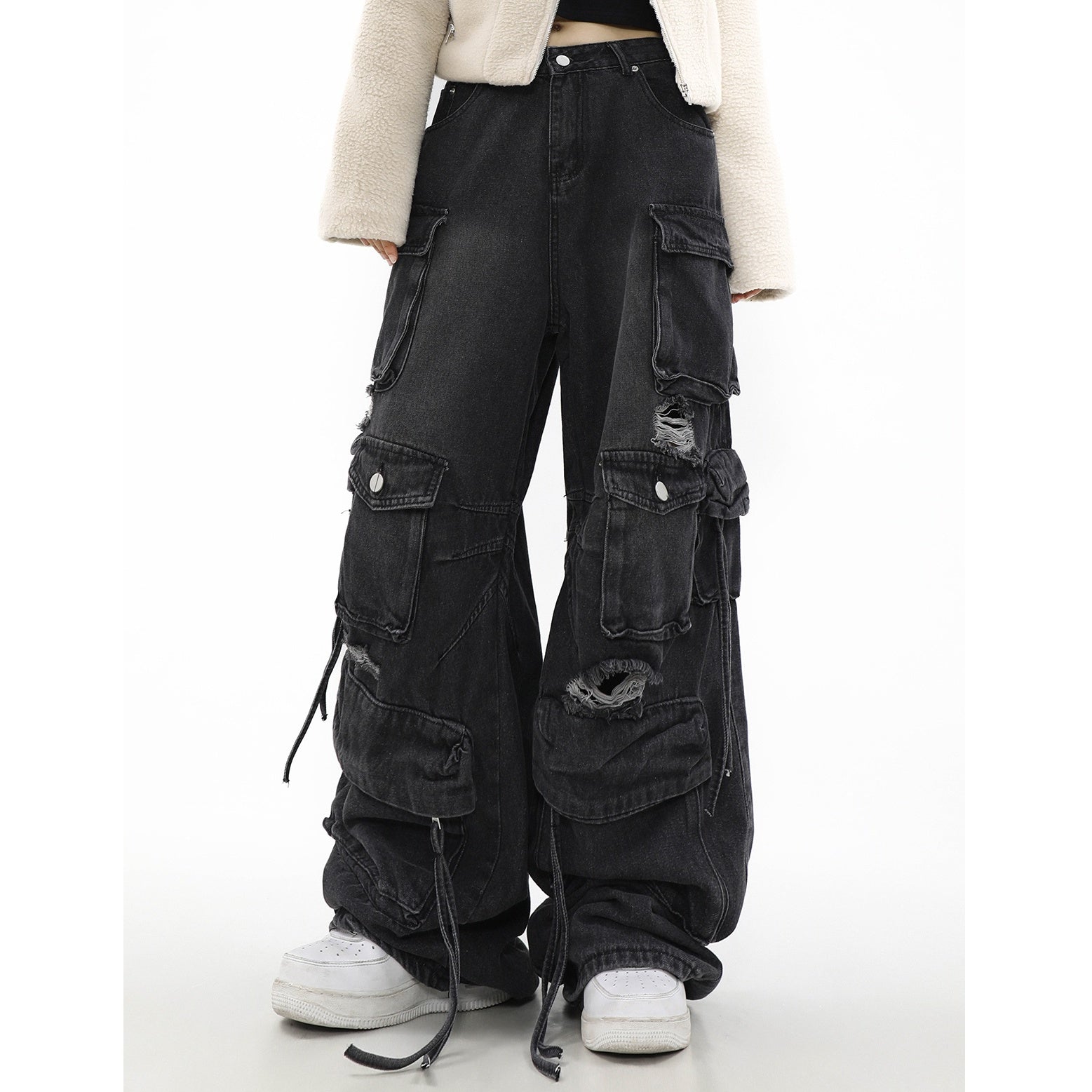 Ripped Loose Straight Cargo Jeans MR052