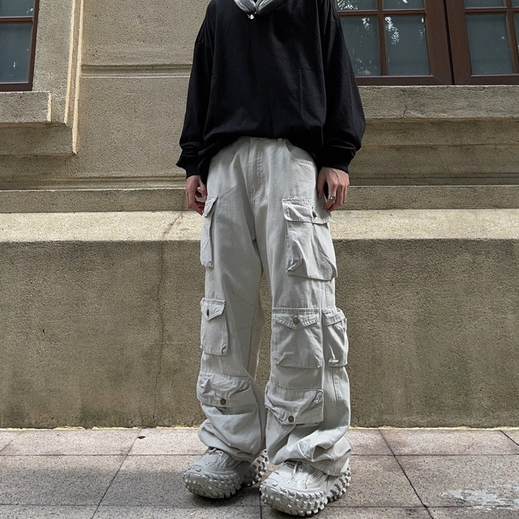 Fat Loose Straight Cargo Pants FT8001