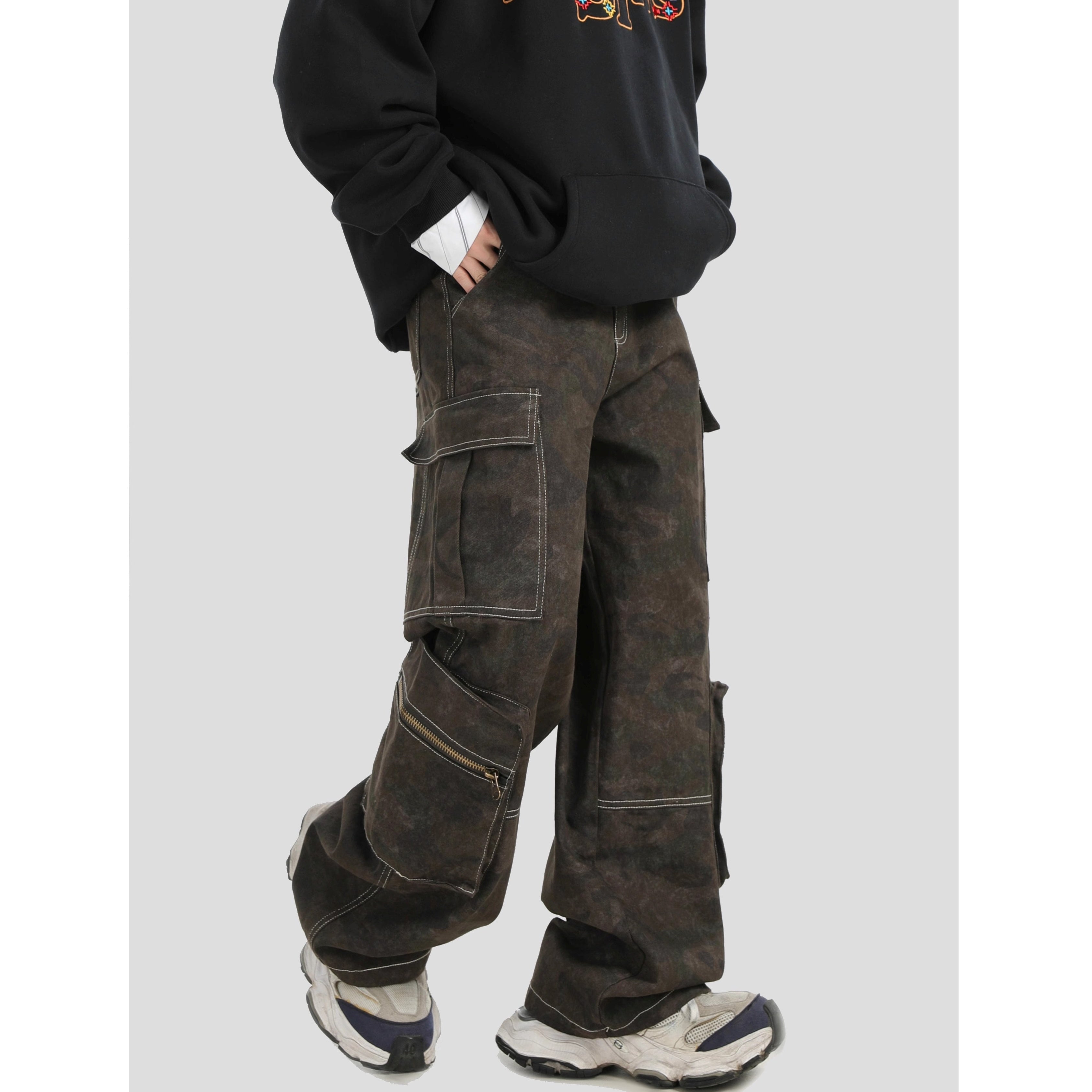 Camouflage Zipper Multi-Pocket Cargo Pants IN7059