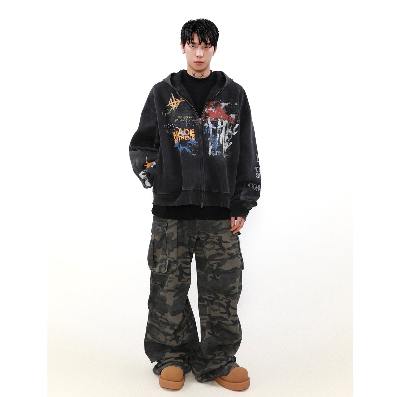 Street Graffiti Zip Hooded Parka MB7082