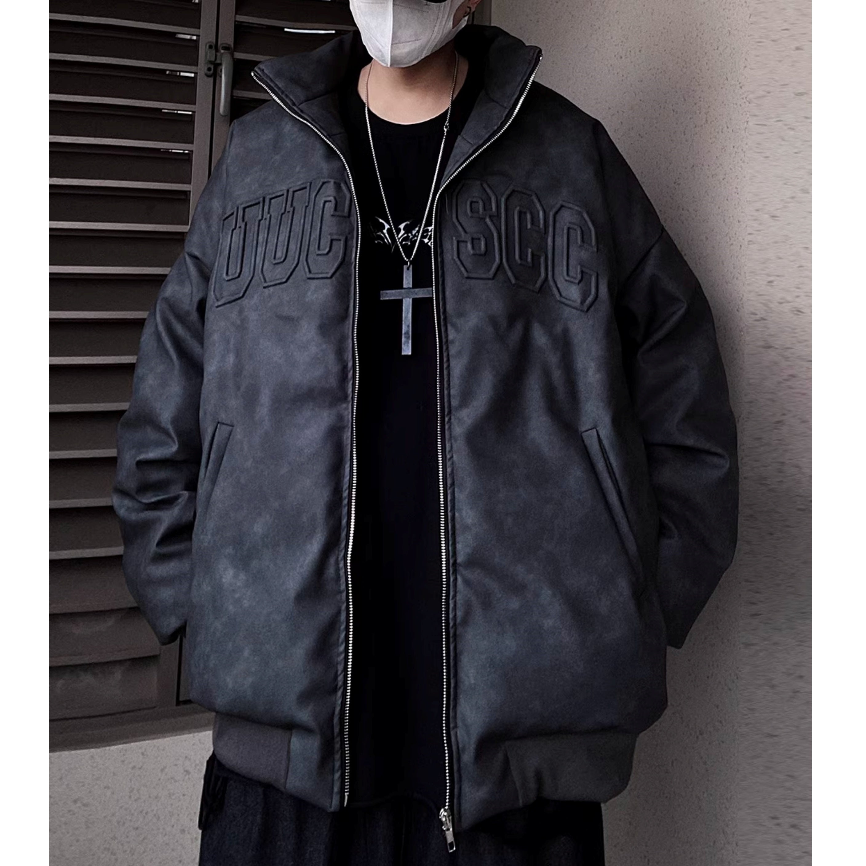 Emboss Logo PU Leather Down Jacket UU7011