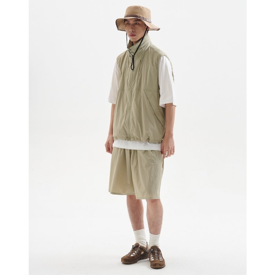 High-Neck Hidden Hood Outdoor ZIP-Up Vest BB001