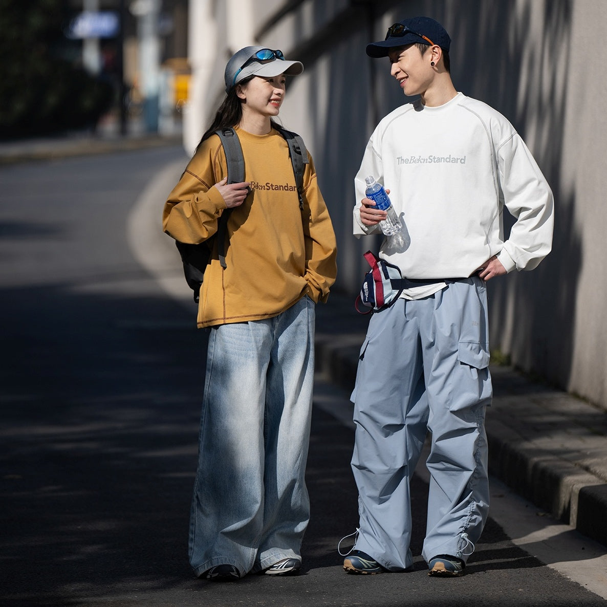 Line Contrast Loose Casual Long Sleeve T-shirt BI2007