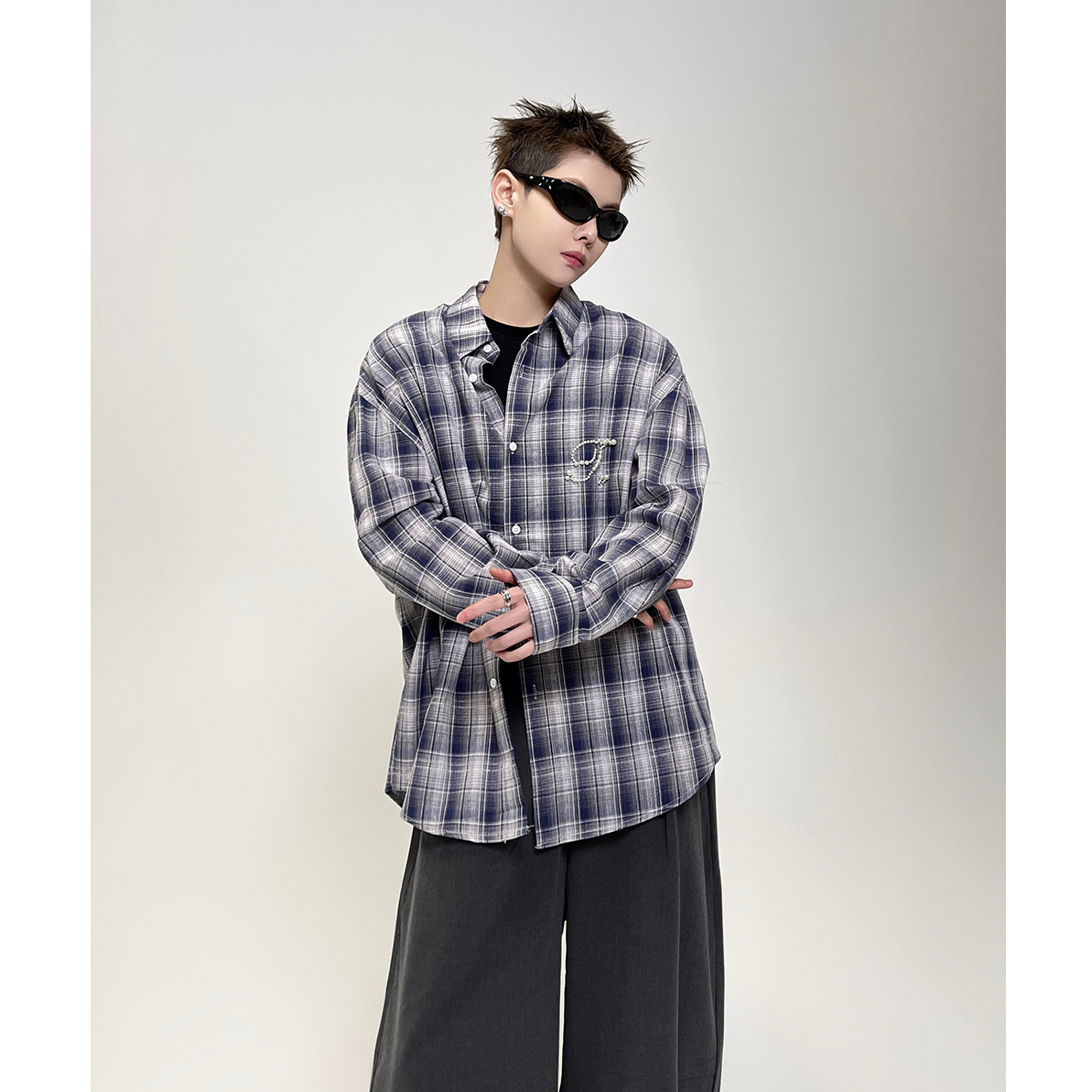 Pearl Design Plaid Shirt EAT089