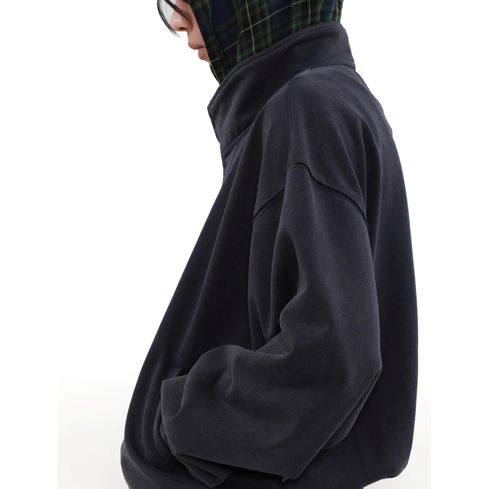 Check Hooded Stand Collar ZIP-Up Parka MB7234