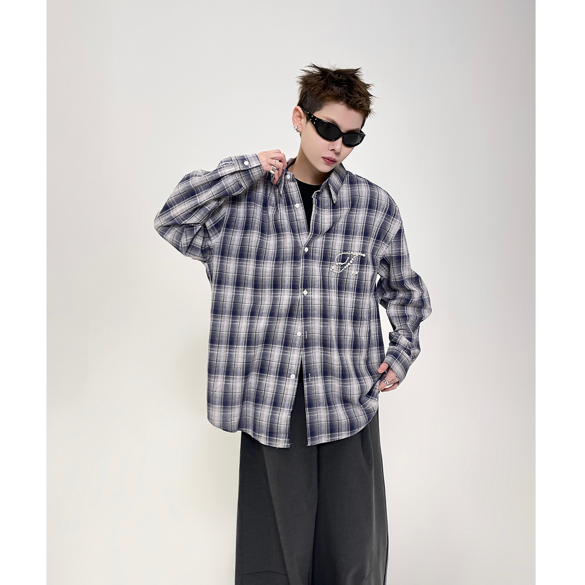 Pearl Design Plaid Shirt EAT089