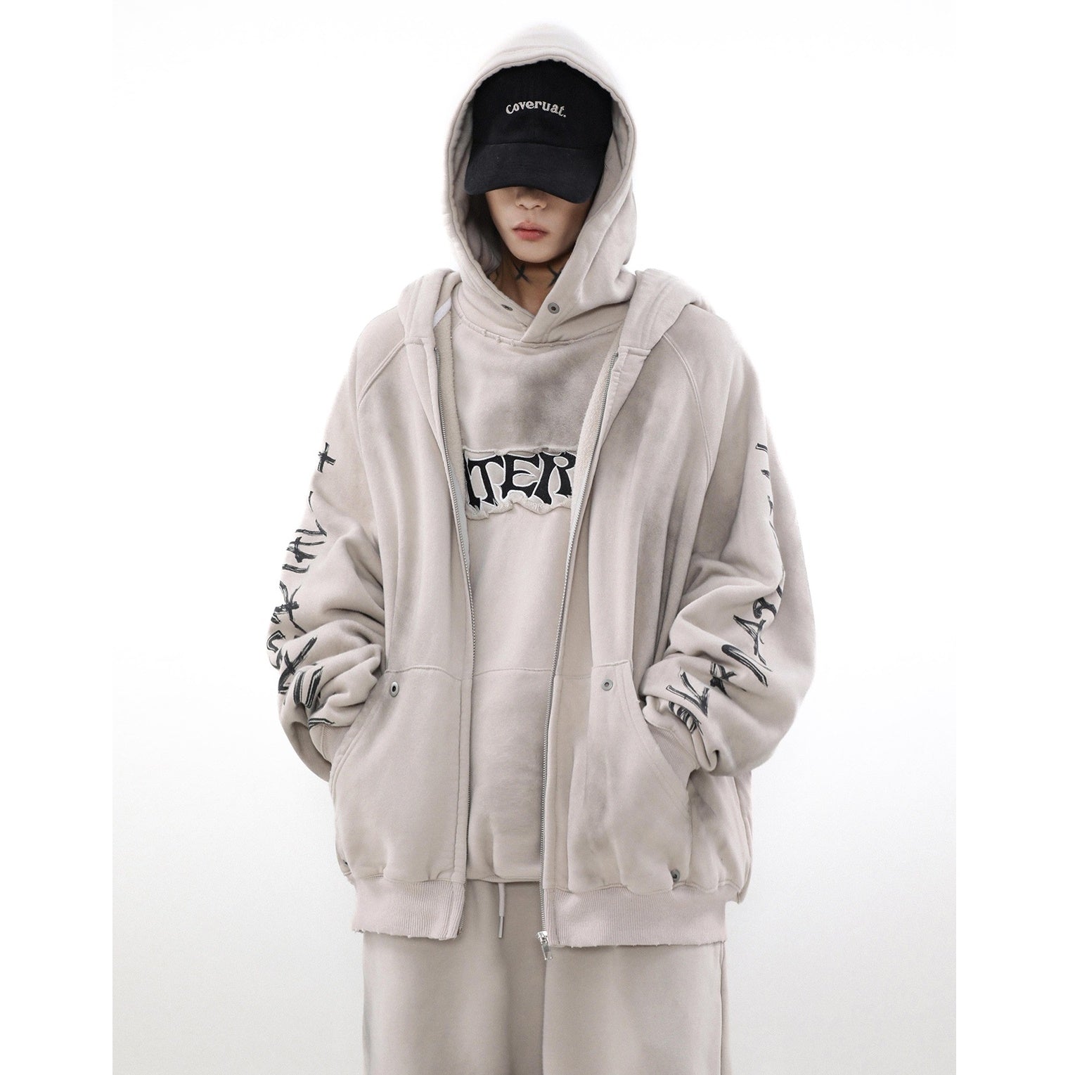 【上下別売り】Vintage Mud Dyed Distressed ZIP-Up Hooded Sweat MR027