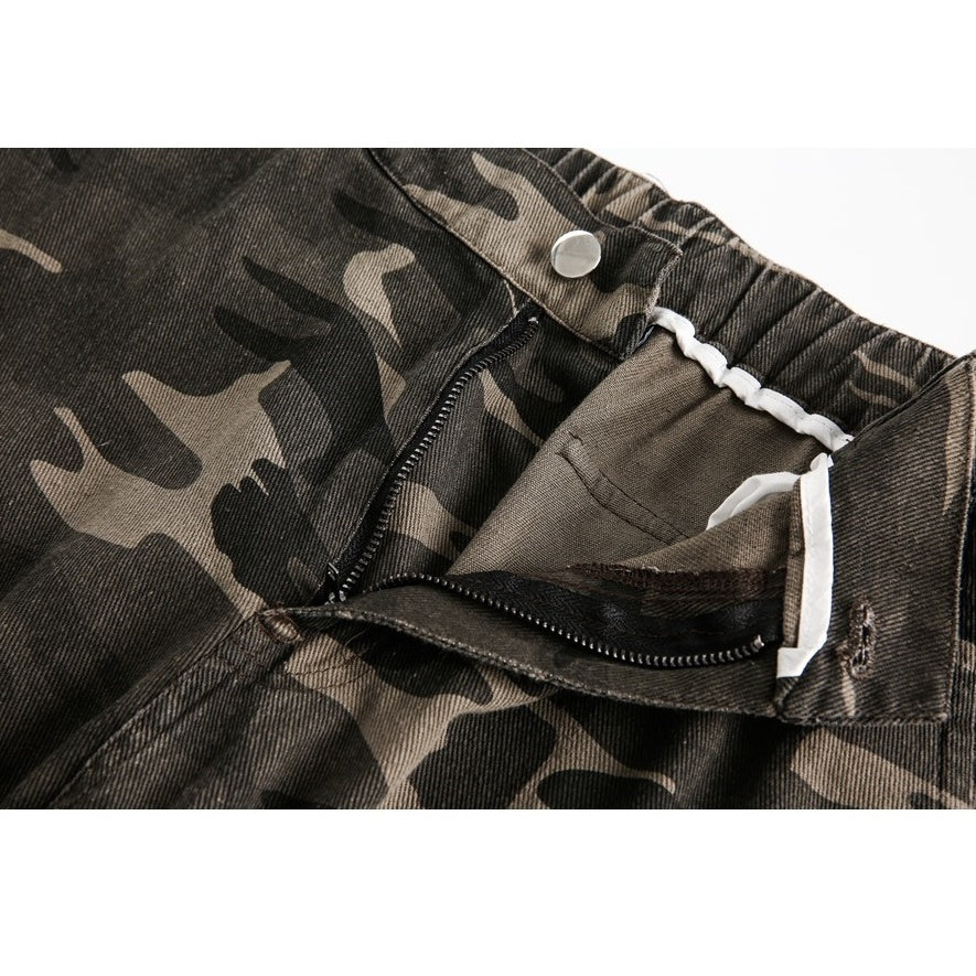 Camouflage Straight Switching Cargo Pants MB7184
