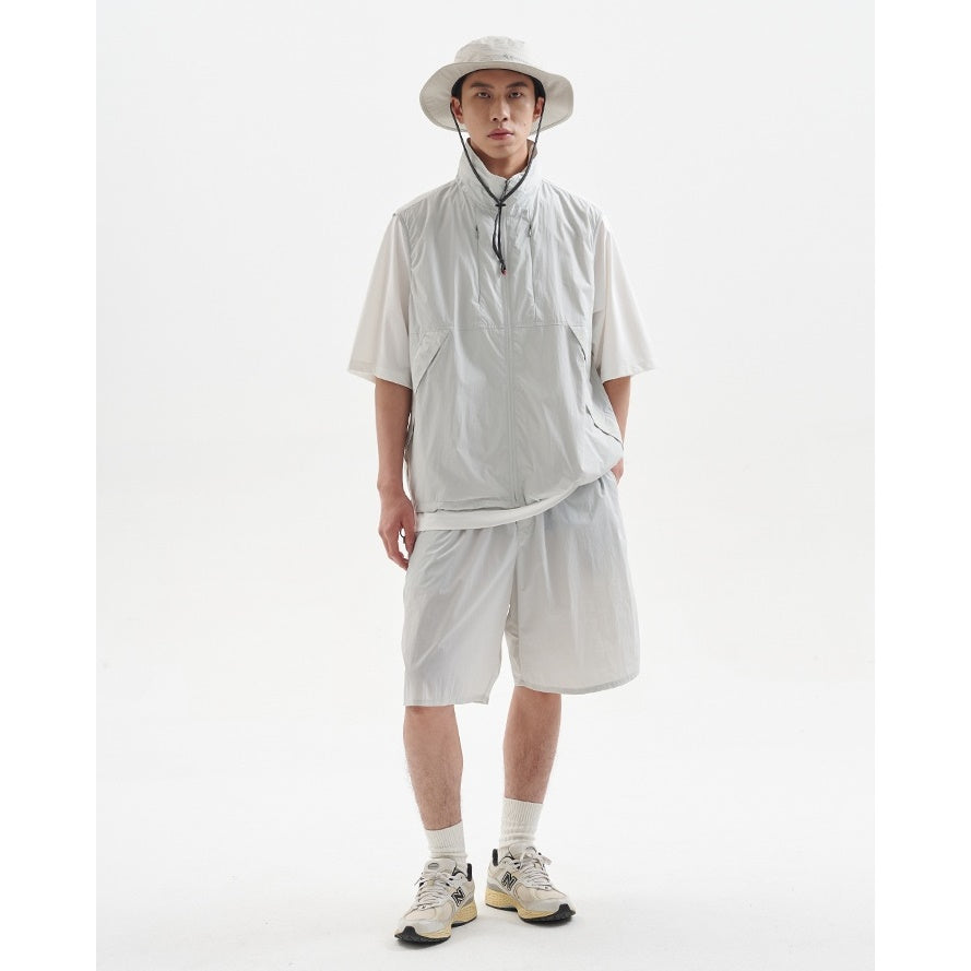 High-Neck Hidden Hood Outdoor ZIP-Up Vest BB001
