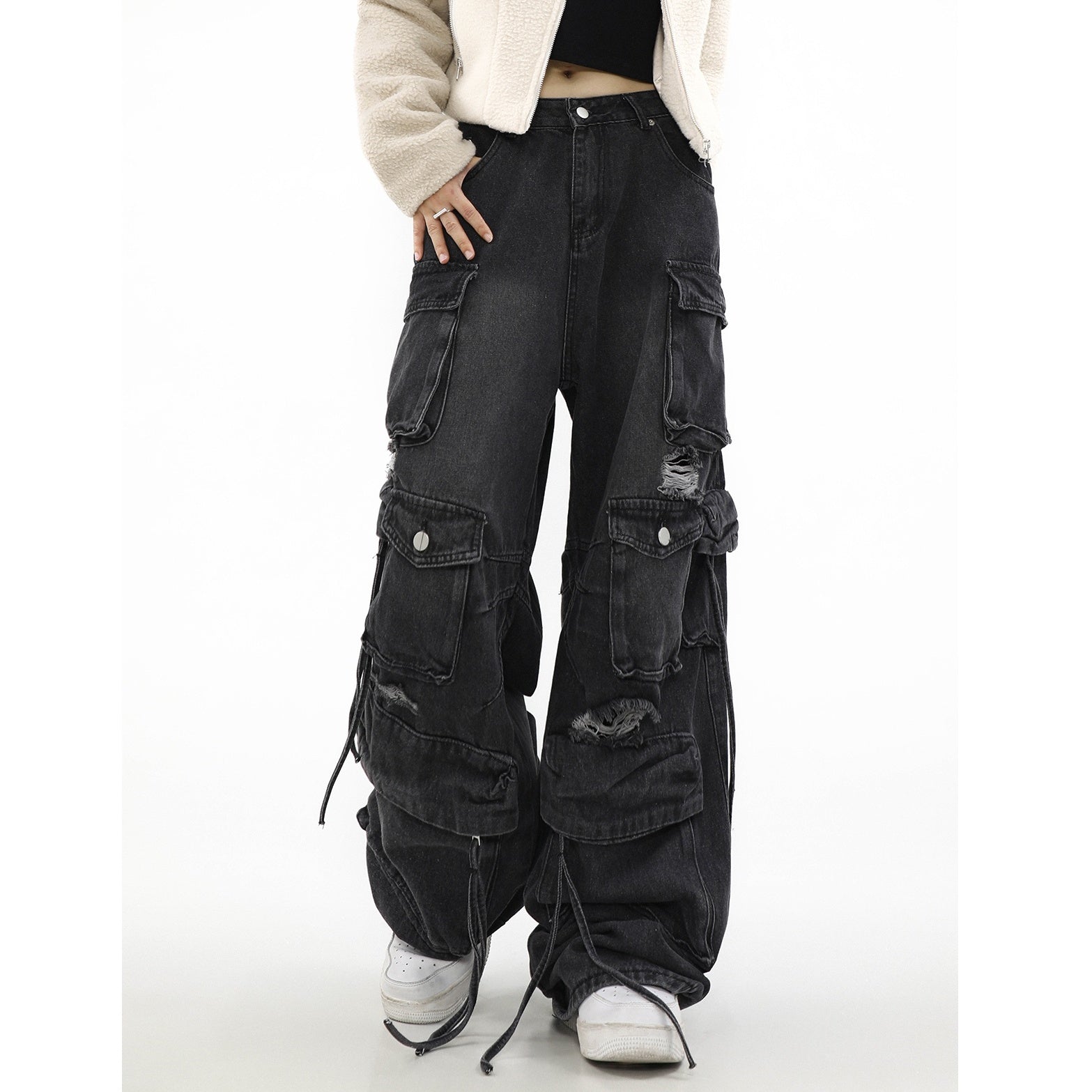 Ripped Loose Straight Cargo Jeans MR052