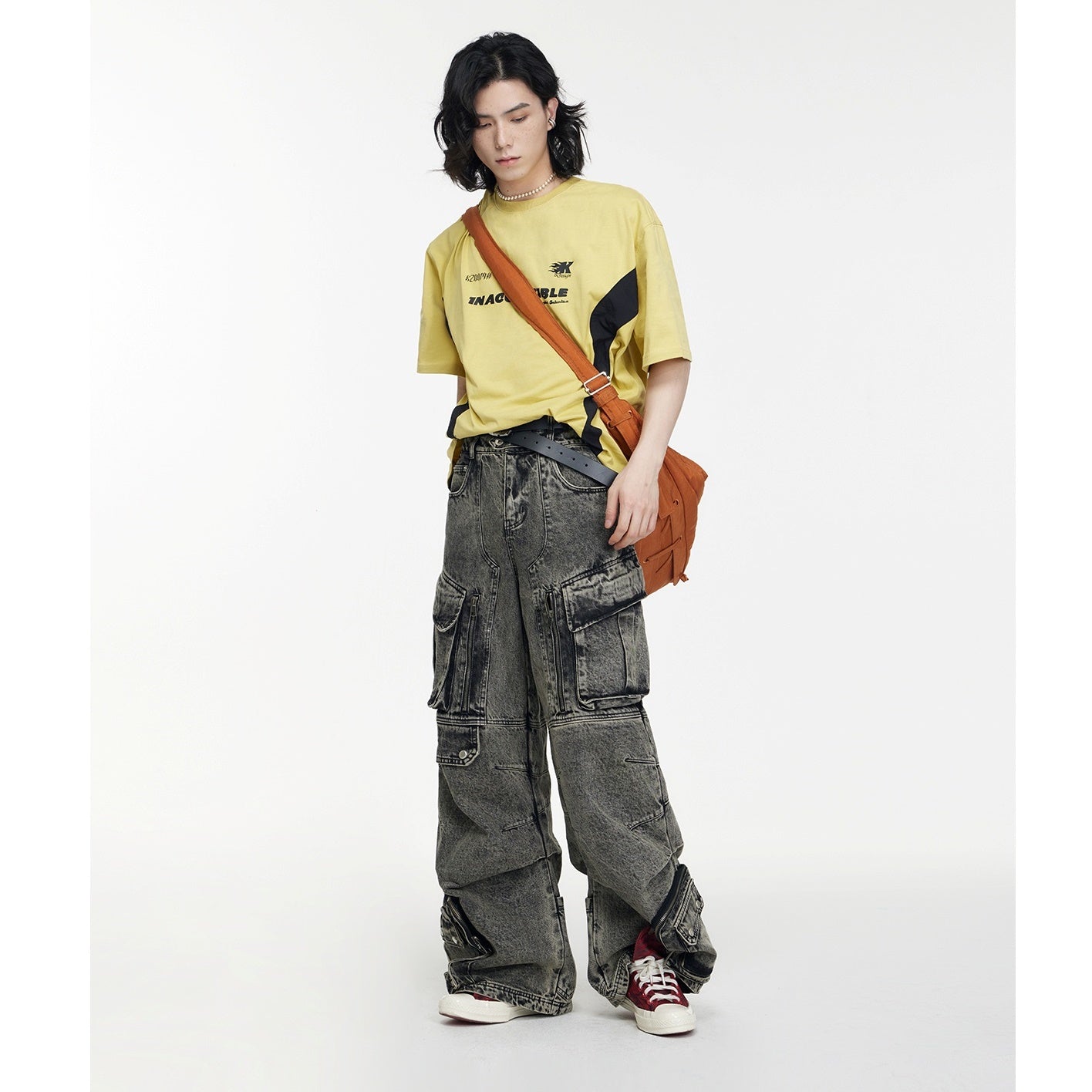 Wide-leg Double Pocket Cargo Jeans MB7028