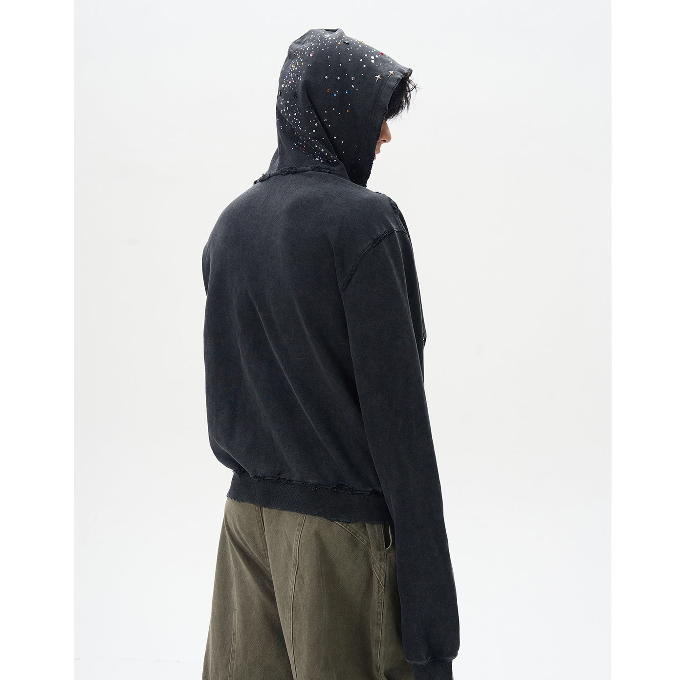 Rhinestone Zipper Hooded Sweat MB7342
