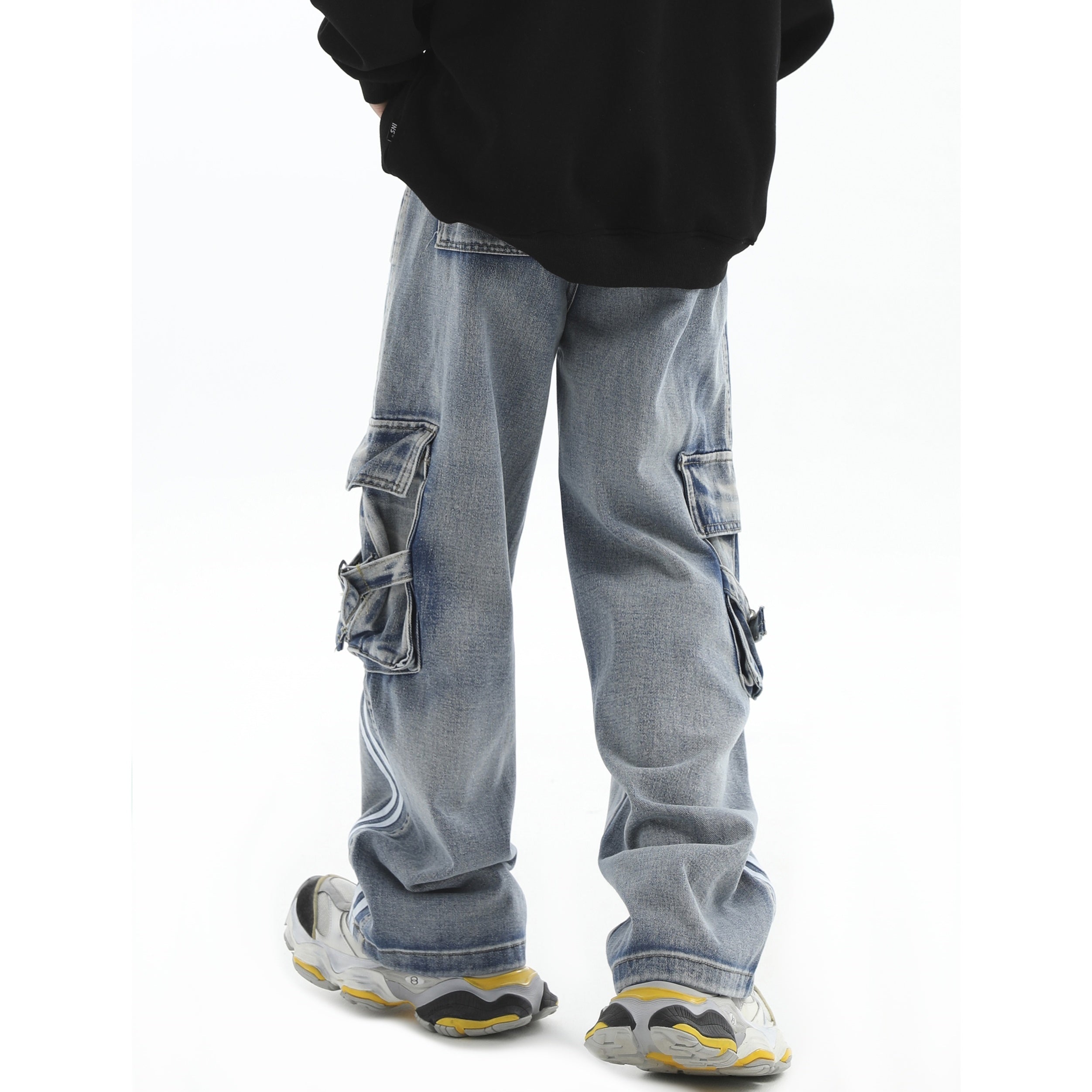 Side Stripe Panel Loose Straight Cargo Jeans IN7005