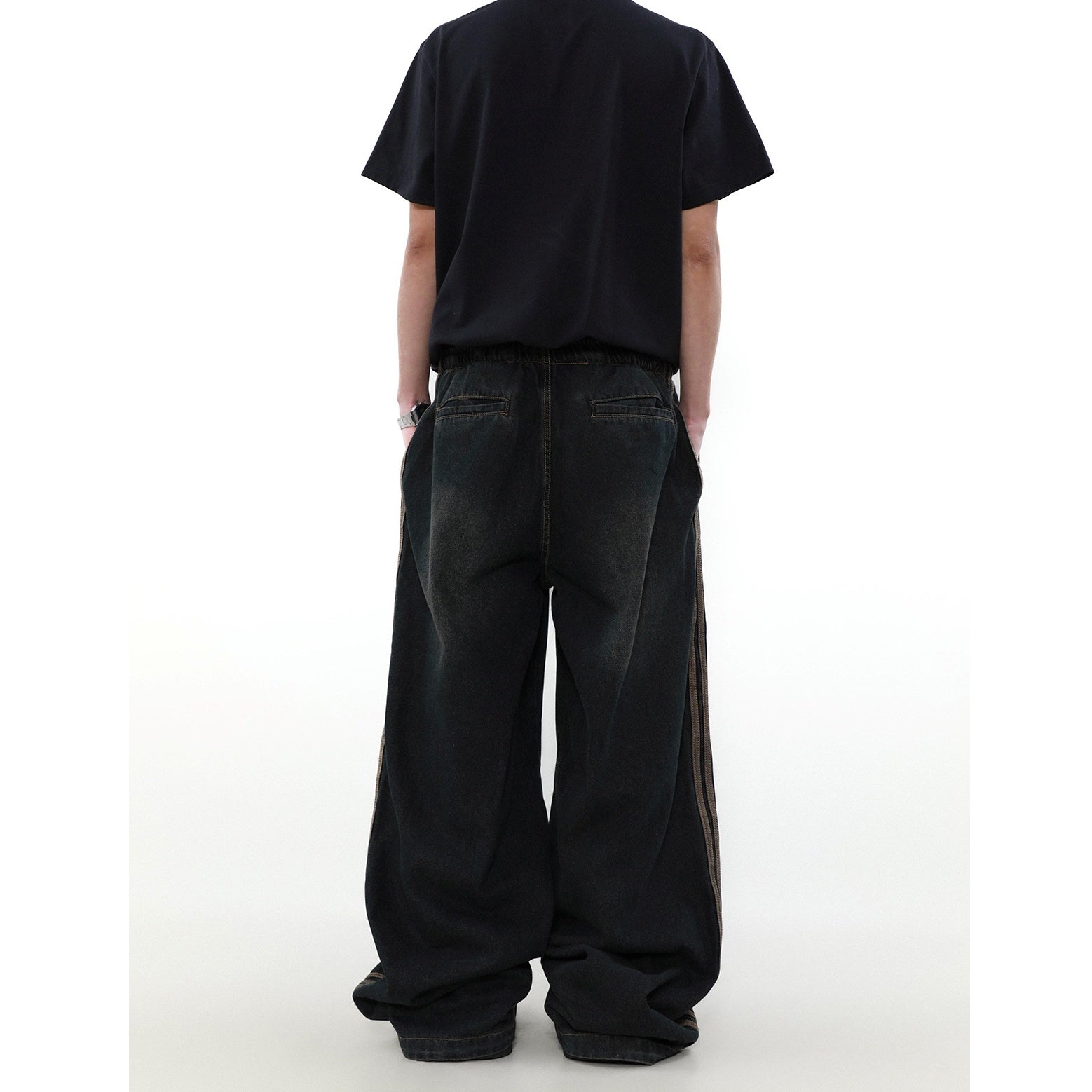 Pleated Design Side Line Wide-leg Straight Jeans MR015