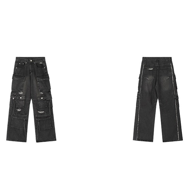 Ripped Loose Straight Cargo Jeans MR052