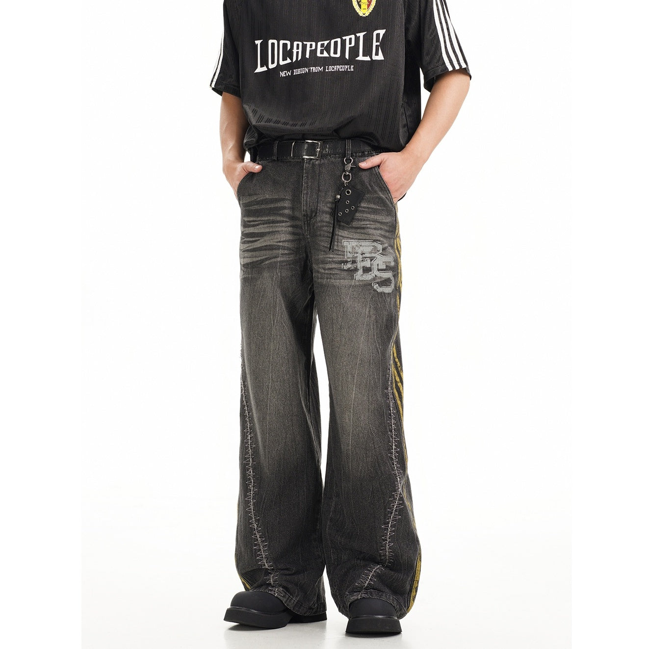 Three-bar Washed Loose Straight Jeans EAT080