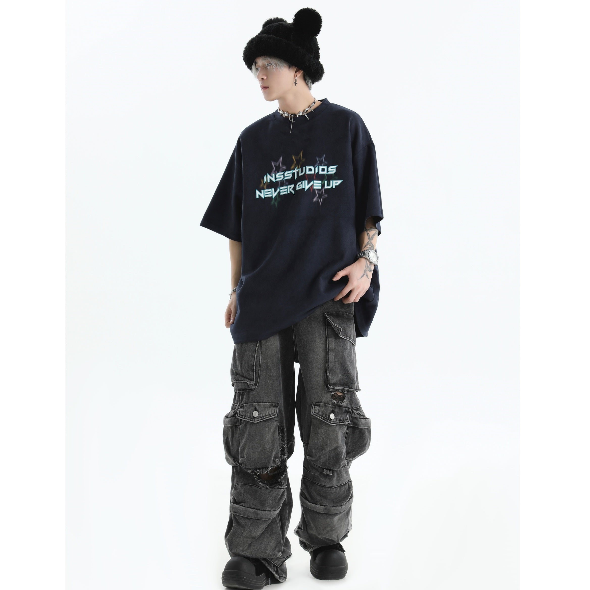 Heavy Industries Frayed Loose Cargo Jeans IN7007