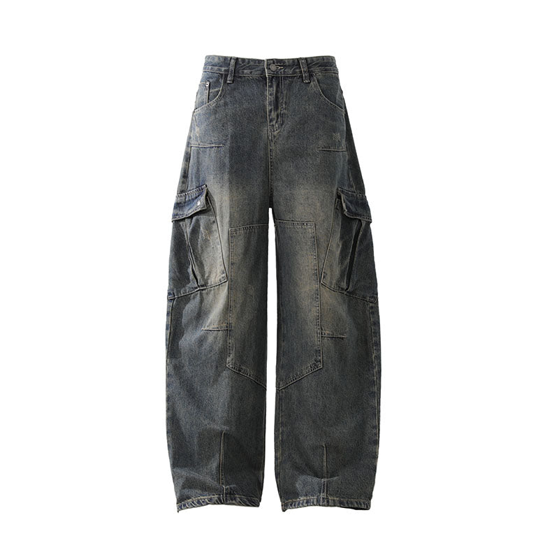 Washed Wide-leg Scimitar Cargo Jeans MB7335