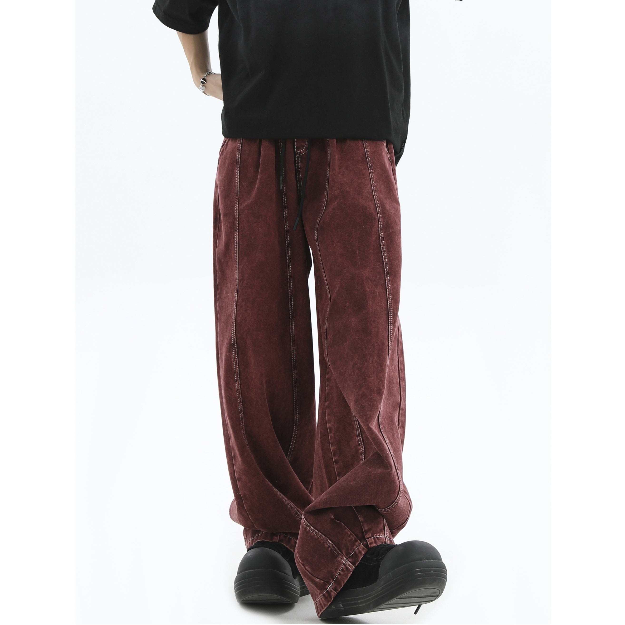 Splicing Crimping Wash Loose Jeans IN7046