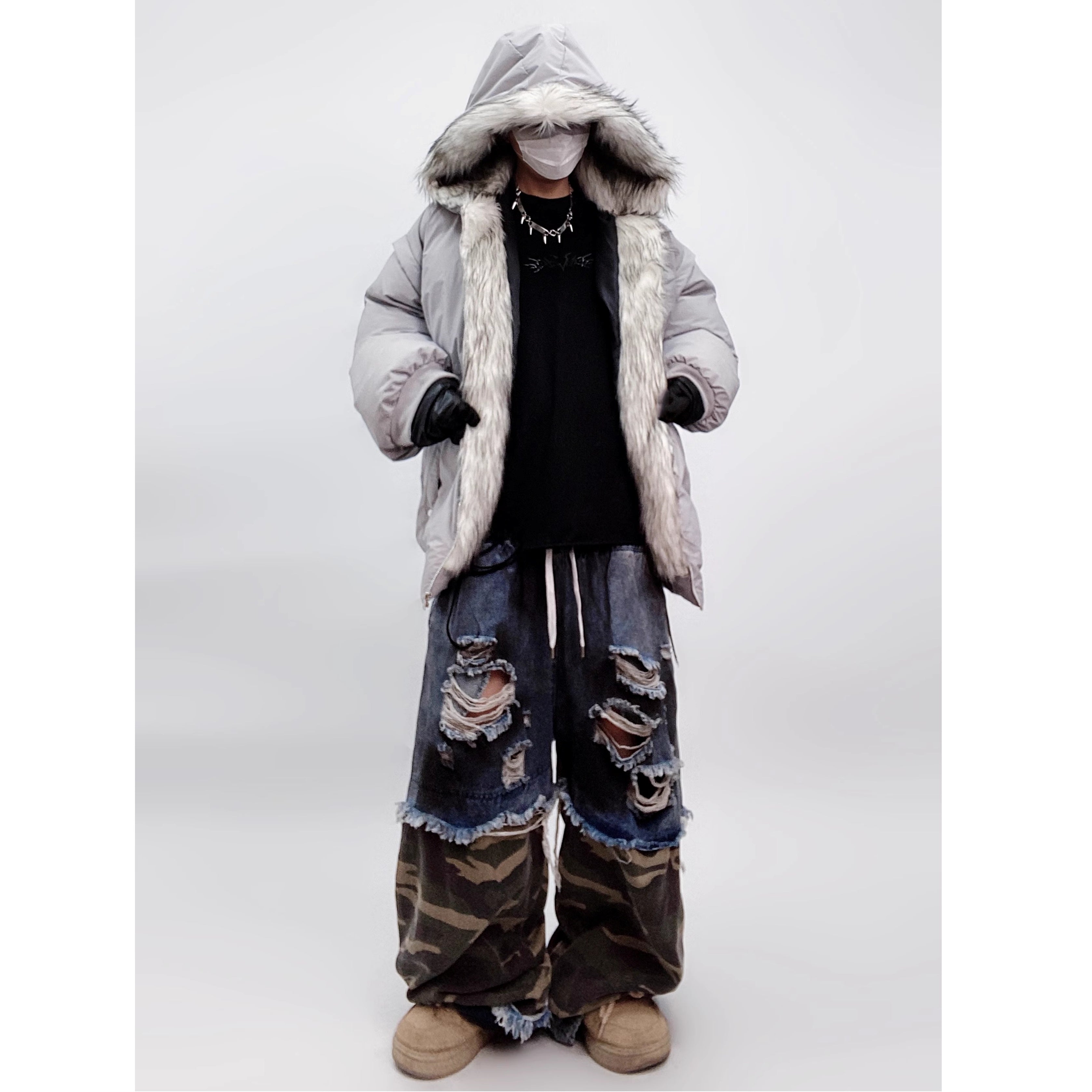 Fur Stitch Hooded Padded Jacket UU7022