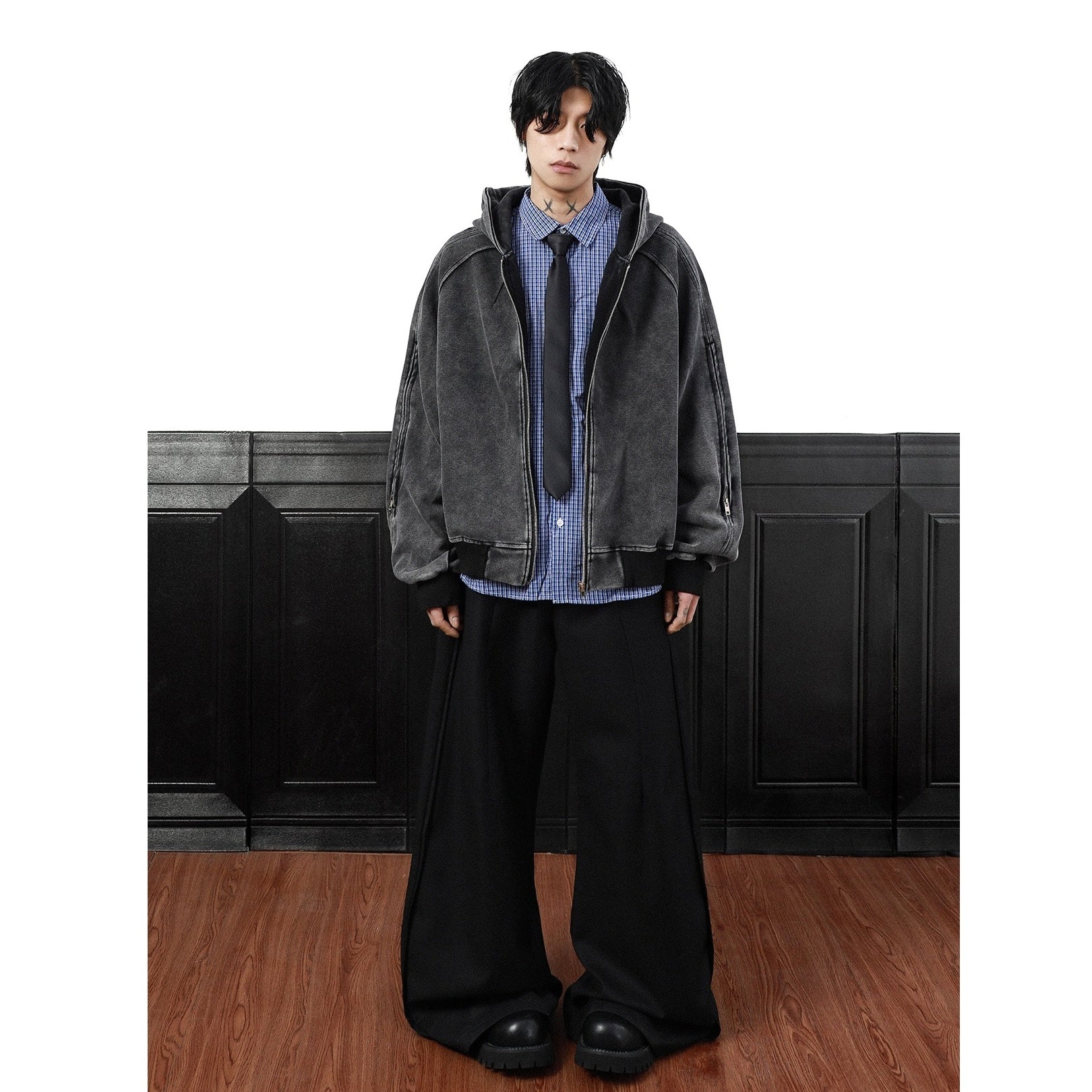 Washed Hooded Zipper Jacket MB7331