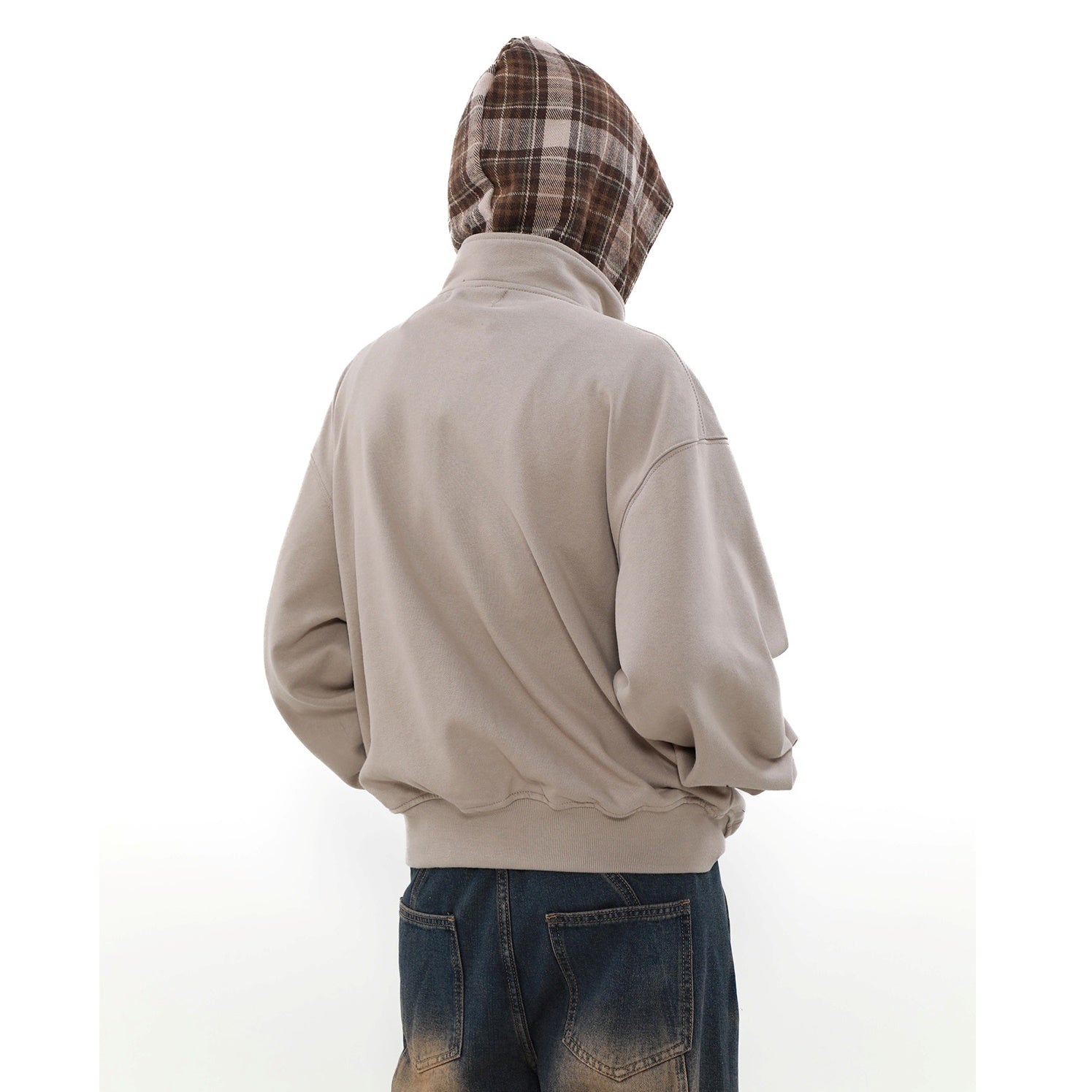 Check Hooded Stand Collar ZIP-Up Parka MB7234