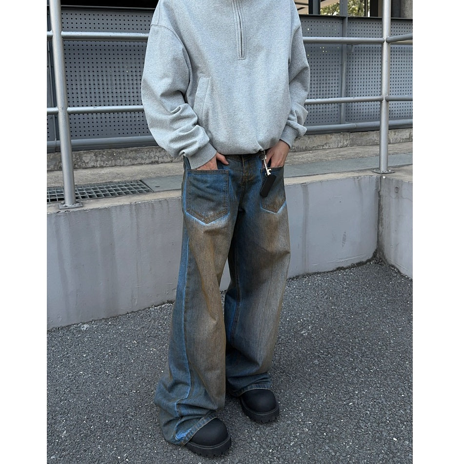 Reverse Pocket Design Distressed Loose Jeans FT8003