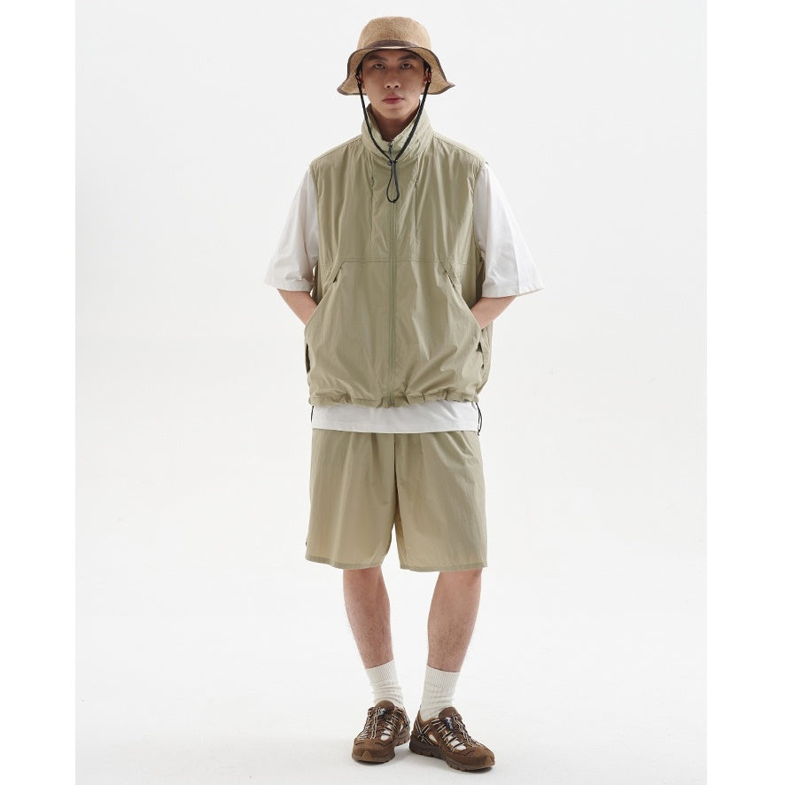 High-Neck Hidden Hood Outdoor ZIP-Up Vest BB001