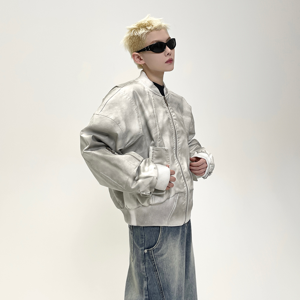 Dirty Washed Leather Baseball Jacket EAT070