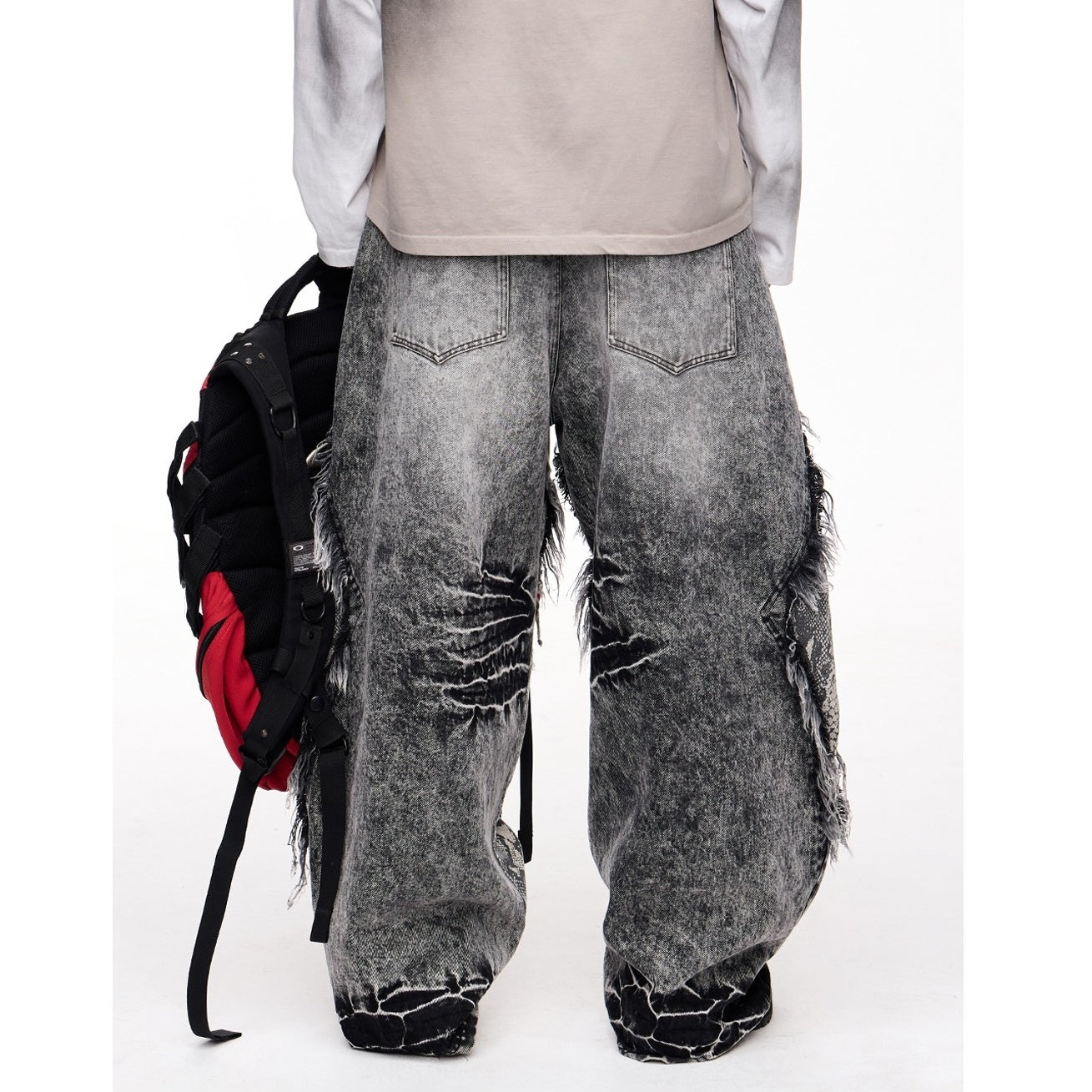 Raw-edged Snakeskin-panelled Washed Barrel Leg Jeans MB7326