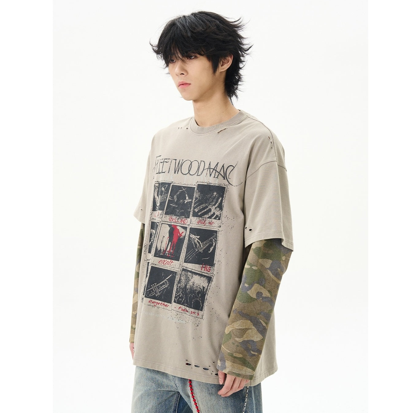 Fake Layered Graphic Long-sleeved T-shirt MB7347