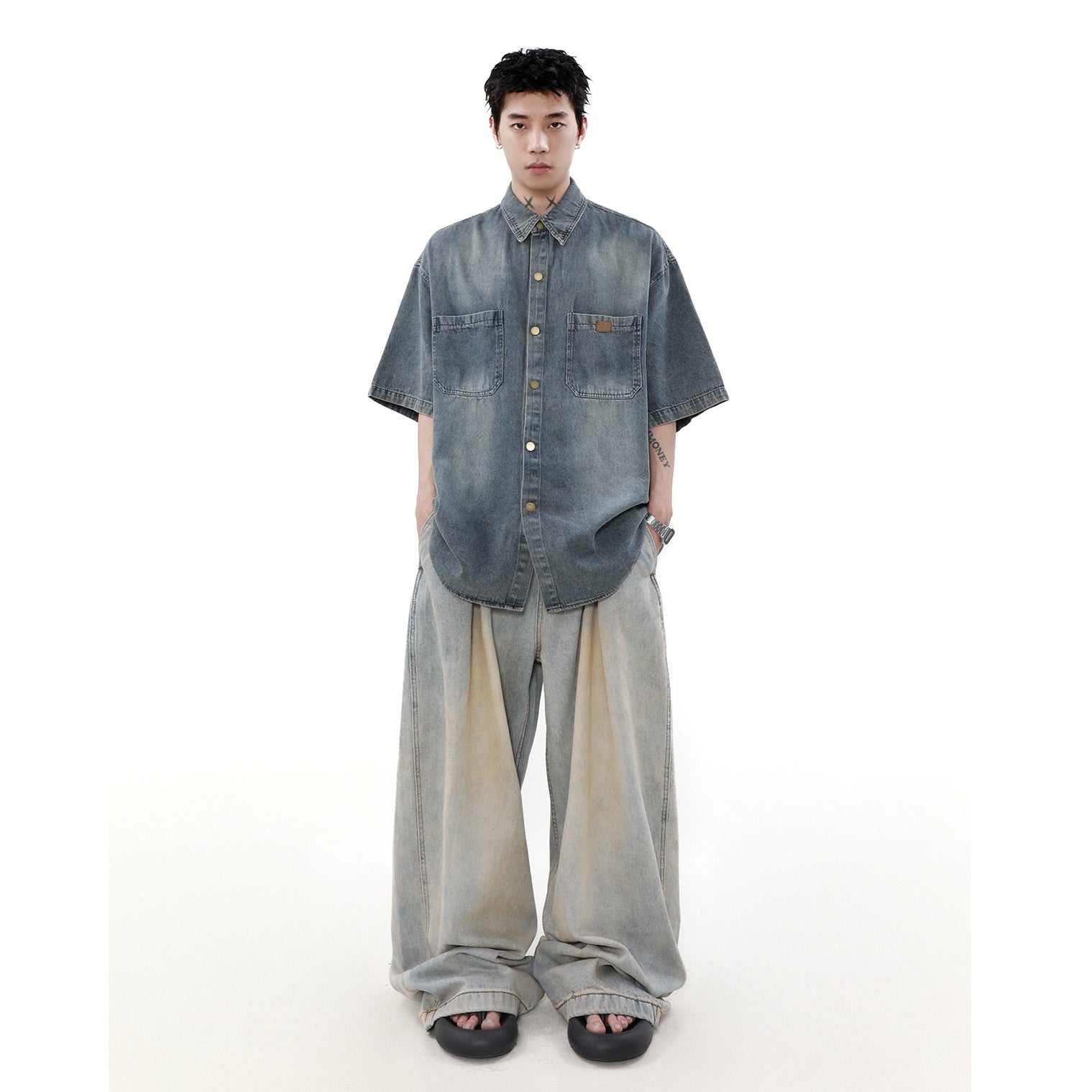 Retro Wash Denim Short Sleeve Loose Shirt MR020