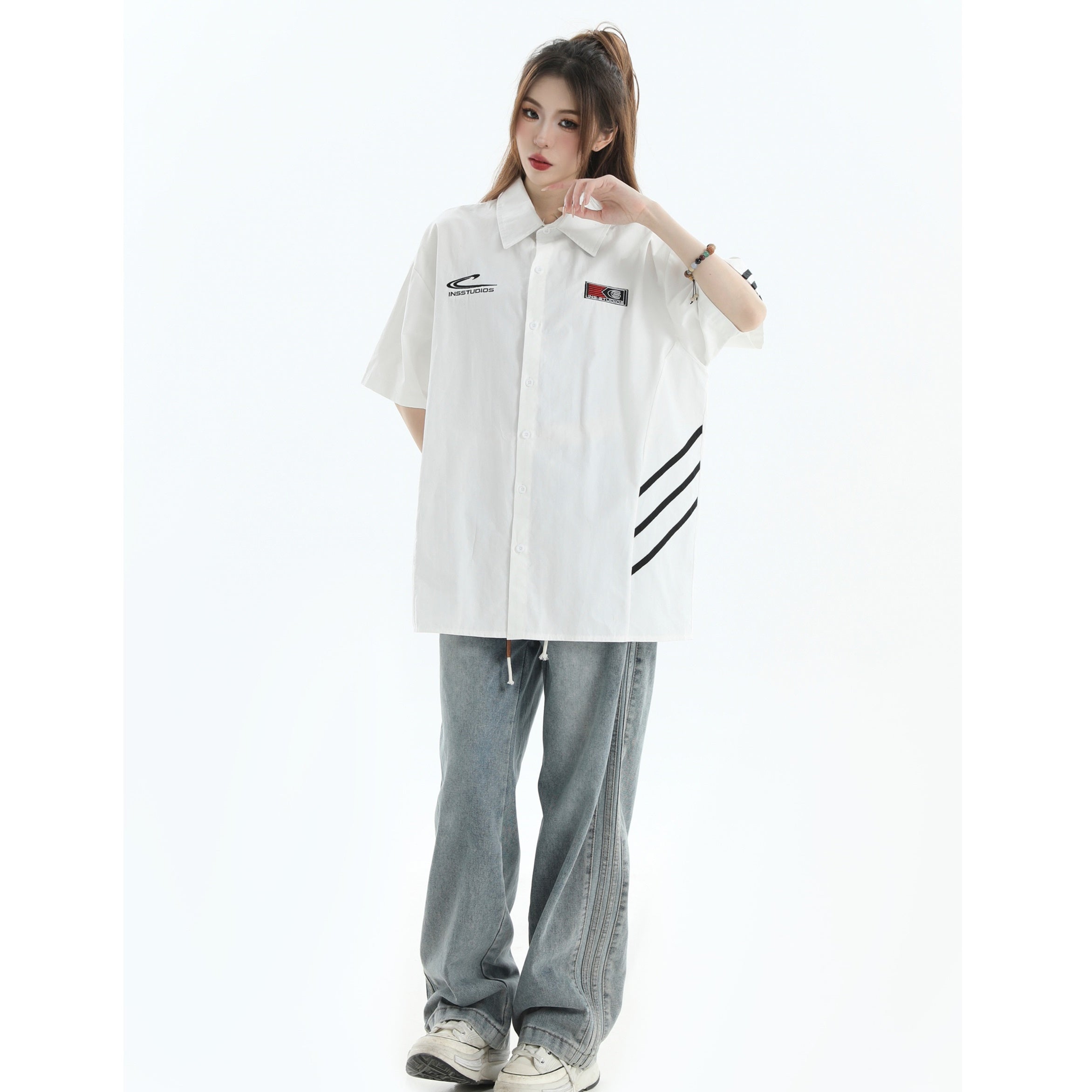 Three-Bar Stitched Racing Style Shirt IN7048