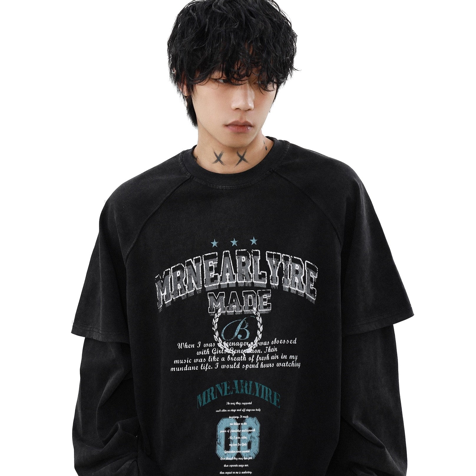 Letter Print Fake Layered Long-sleeved T-shirt MB7318
