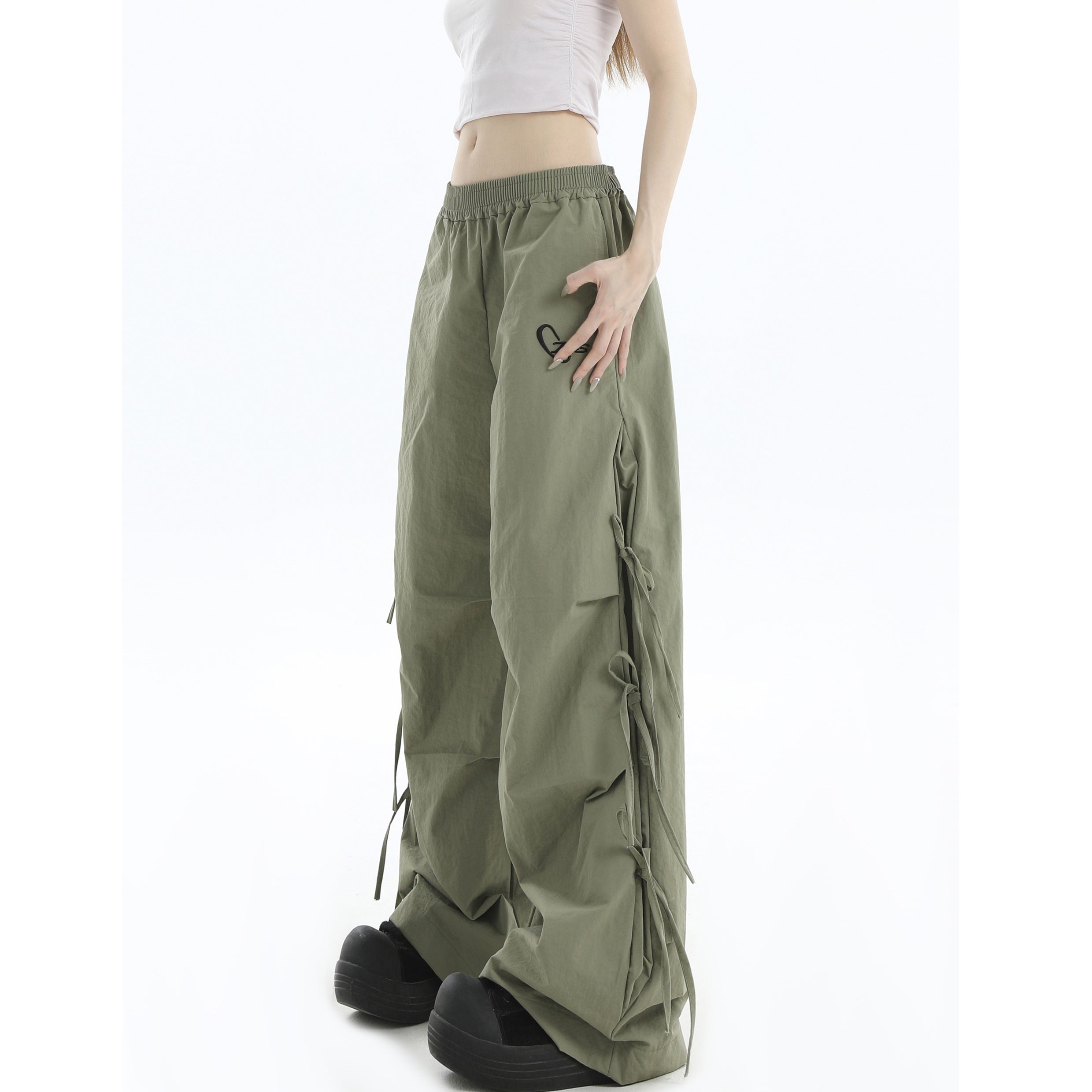 Logo Embroidery Side Bow Casual Pants IN7045