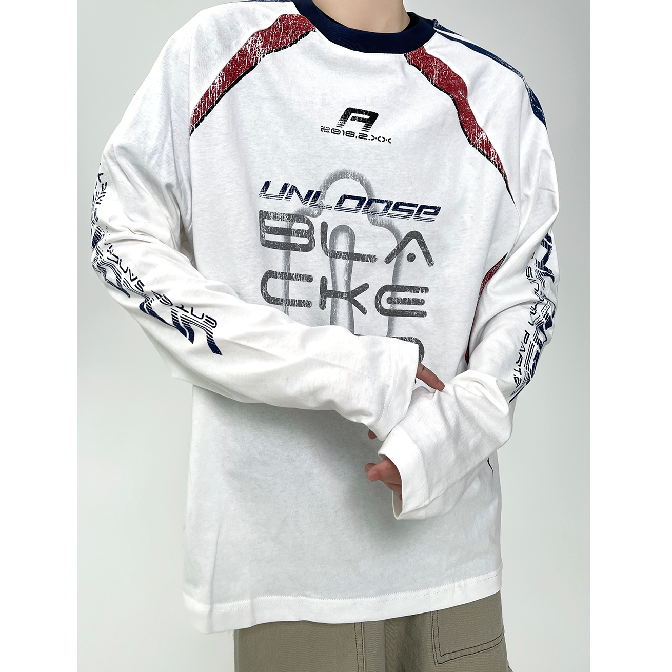 Stitching Contrasting Print Long Sleeve T-shirt EAT082