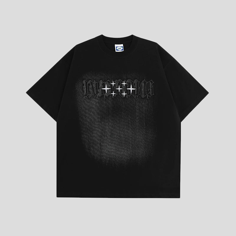 Gothic Font Embroidery LOGO Wash T-Shirt IN7011