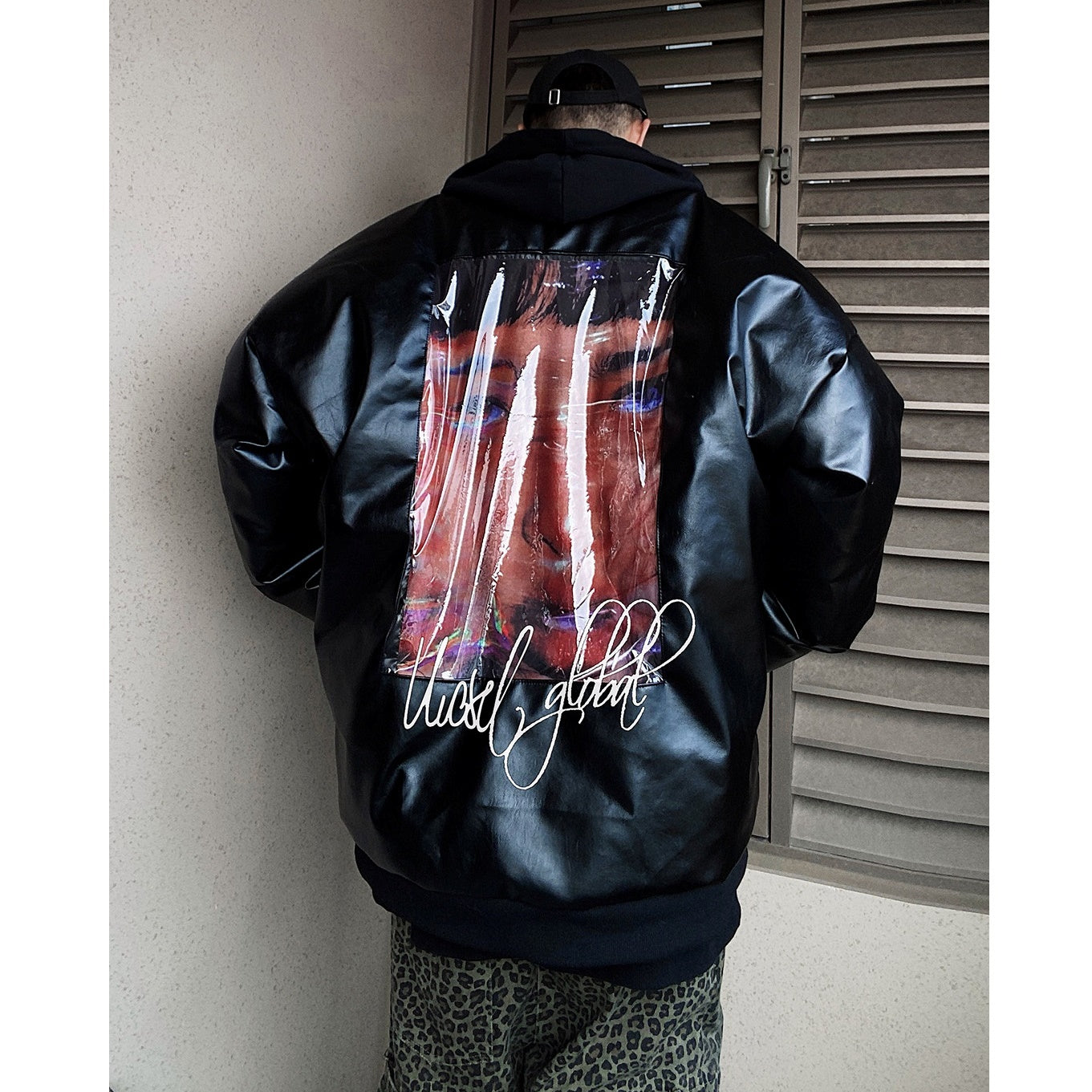 Back Print Loose PU Leather Down Jacket UU7012