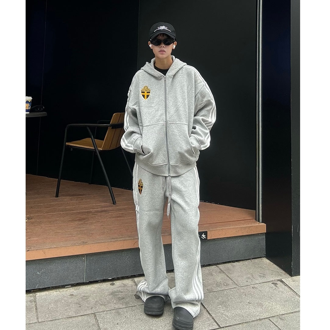【上下別売り】Three-Bar Loose Casual Zip-up Hooded Parka & Sweat Pants MB7167