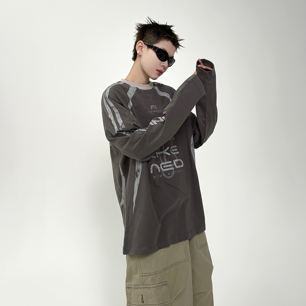 Stitching Contrasting Print Long Sleeve T-shirt EAT082