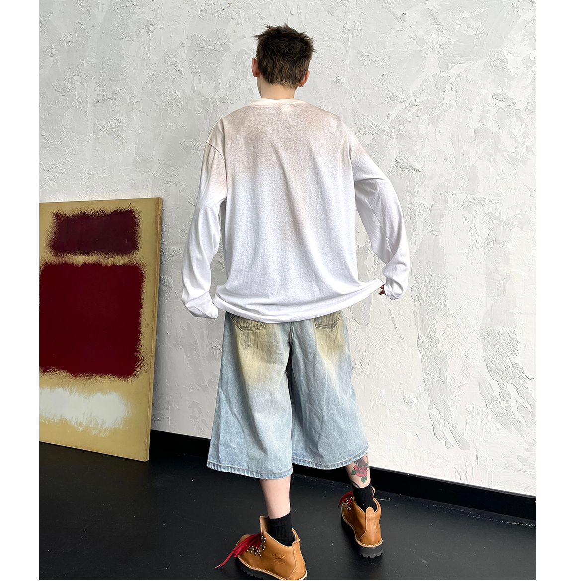 Letter Print Tie-dye Long Sleeve T-shirt EAT092