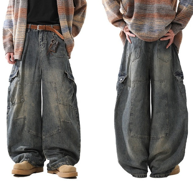 Washed Wide-leg Scimitar Cargo Jeans MB7335