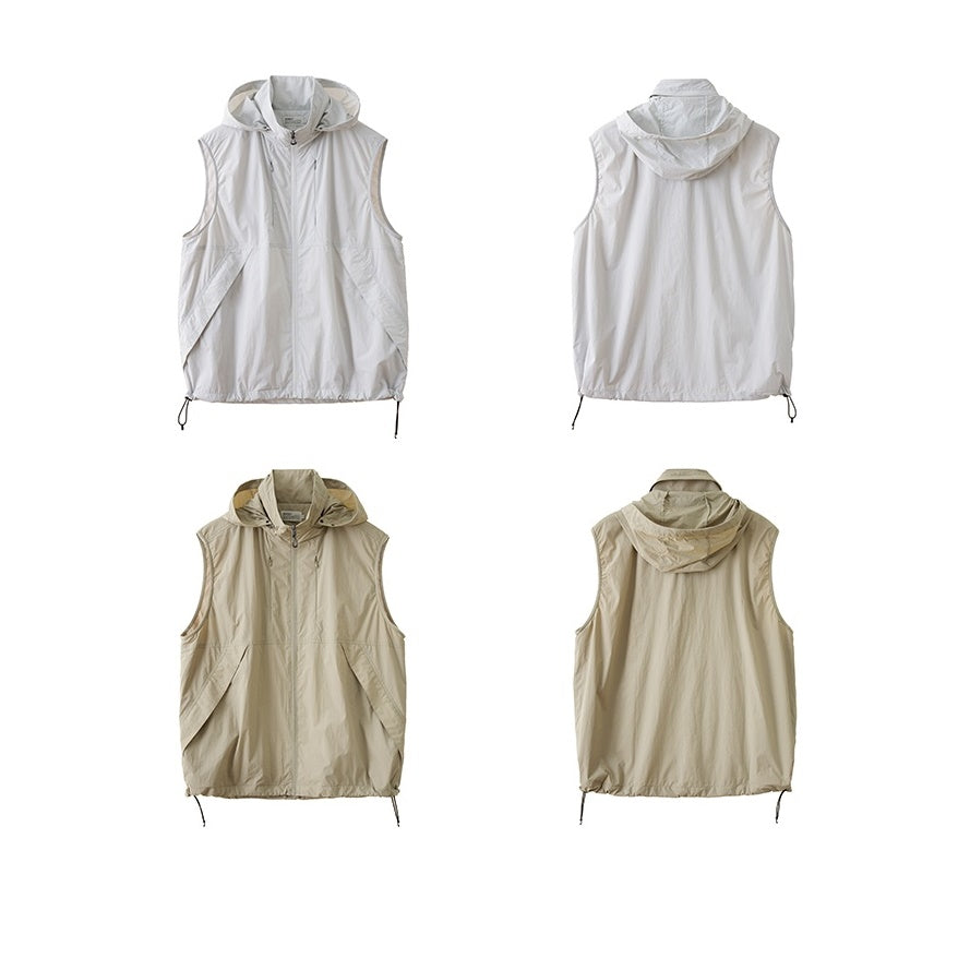 High-Neck Hidden Hood Outdoor ZIP-Up Vest BB001