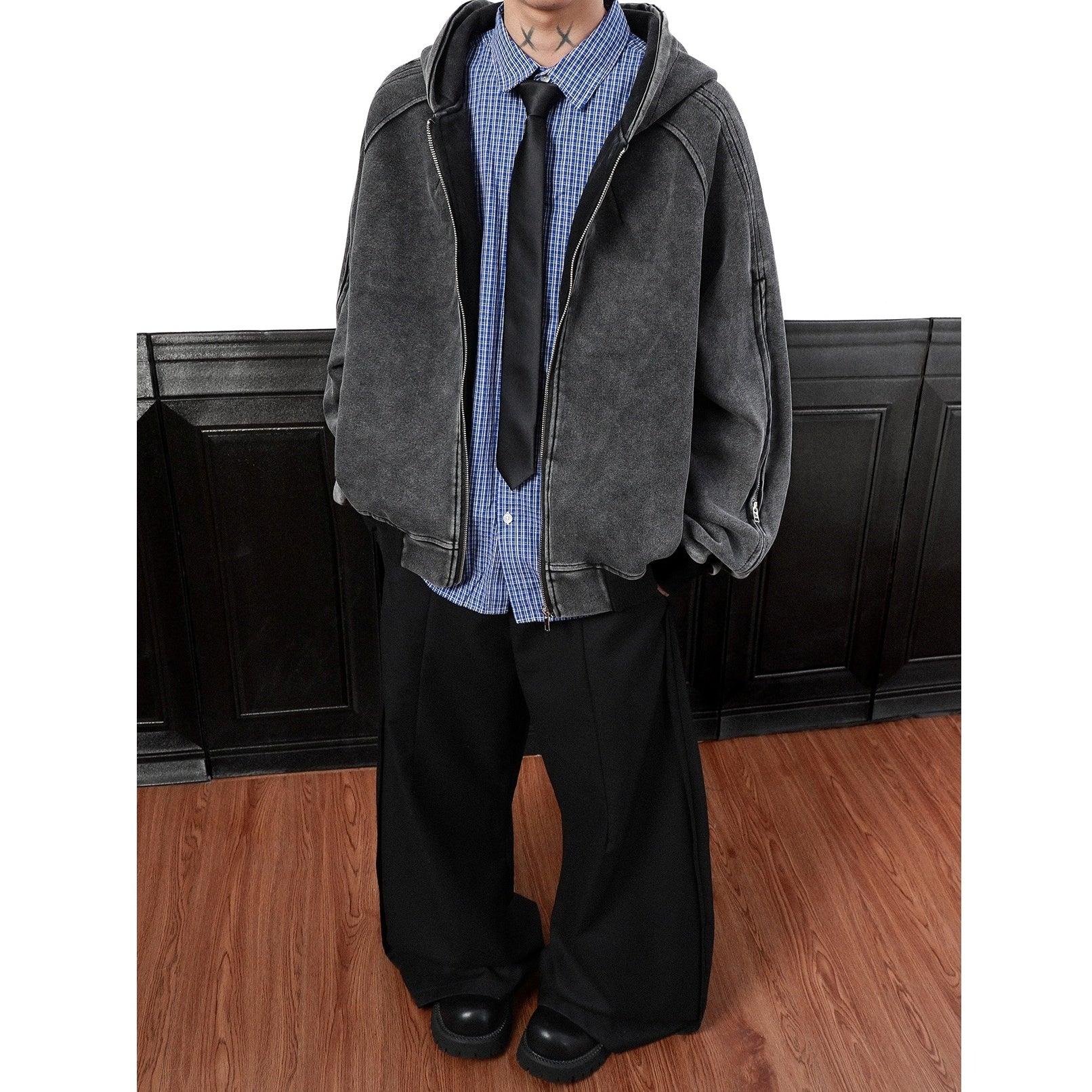 Washed Hooded Zipper Jacket MB7331