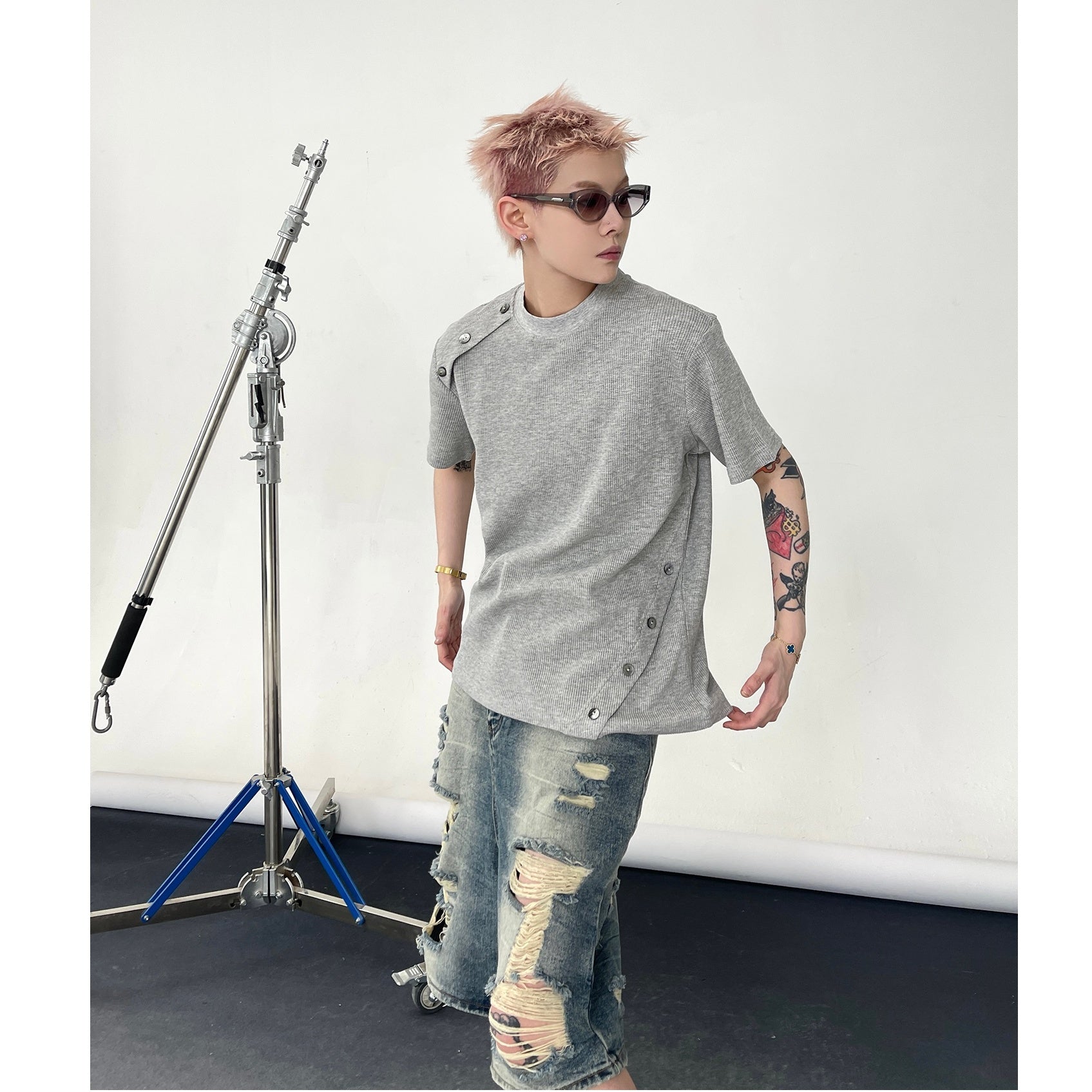 Button Embellishment Small Fit T-shirt EAT132