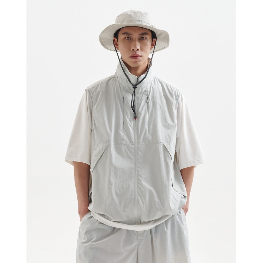 High-Neck Hidden Hood Outdoor ZIP-Up Vest BB001