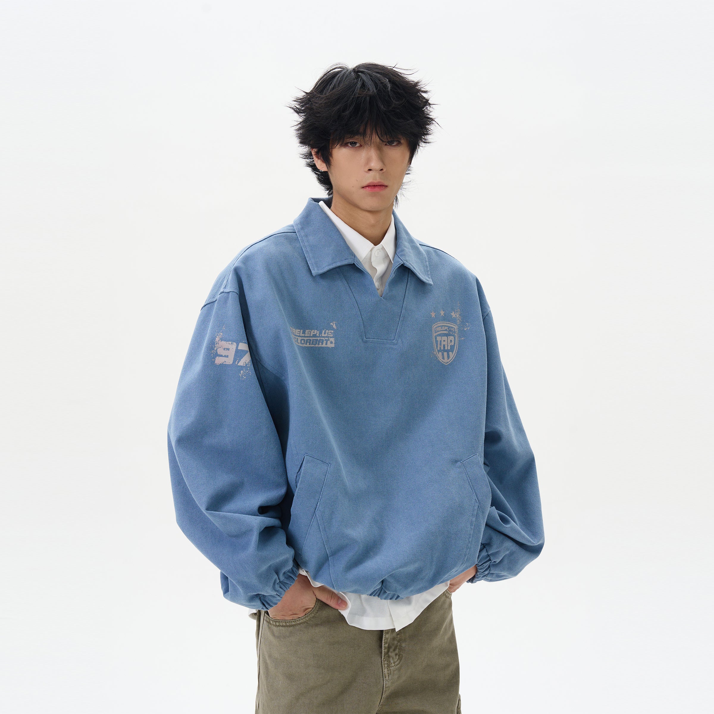 Polo Collar College Style Loose Pullover MB7346