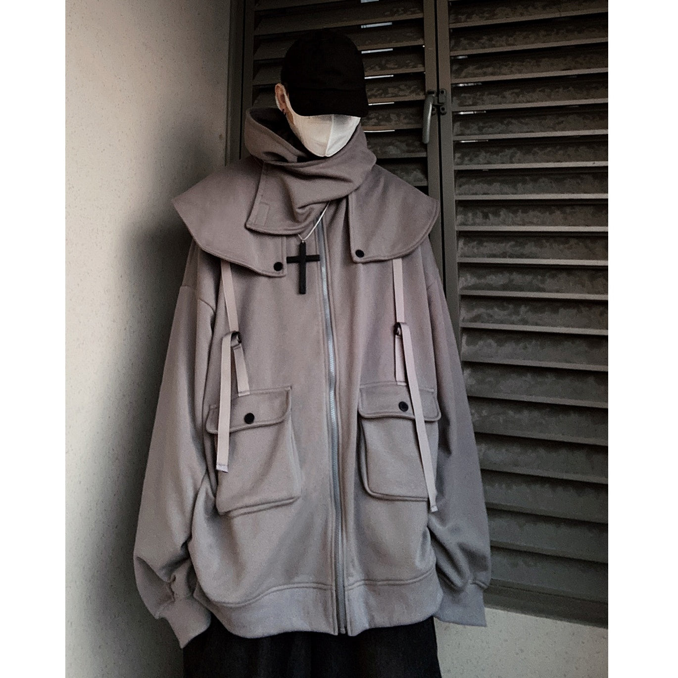Cape Design Loose Hooded Zip Jacket UU7020