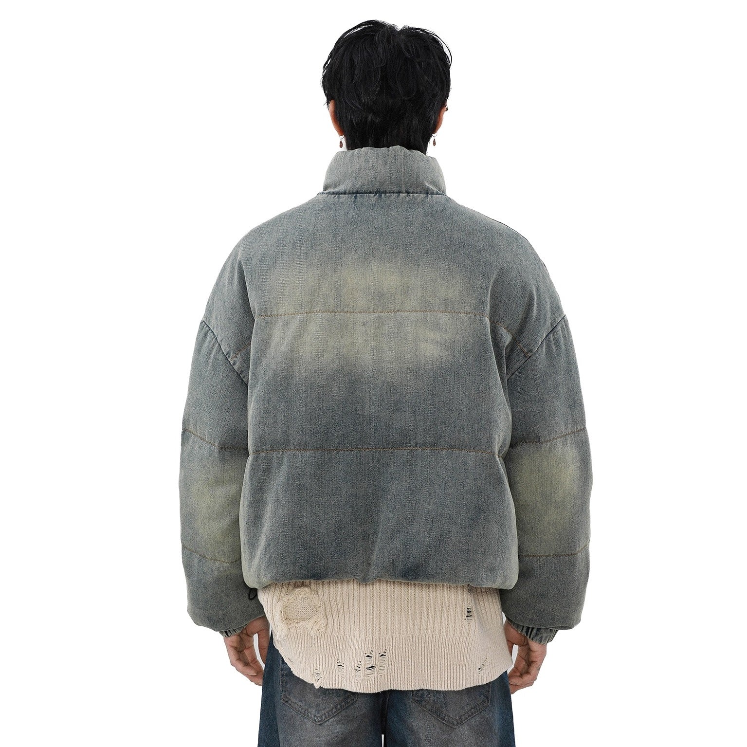 Distressed Washed Denim Down Jacket MB7295